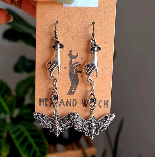 Gothic Skull Moth Earrings