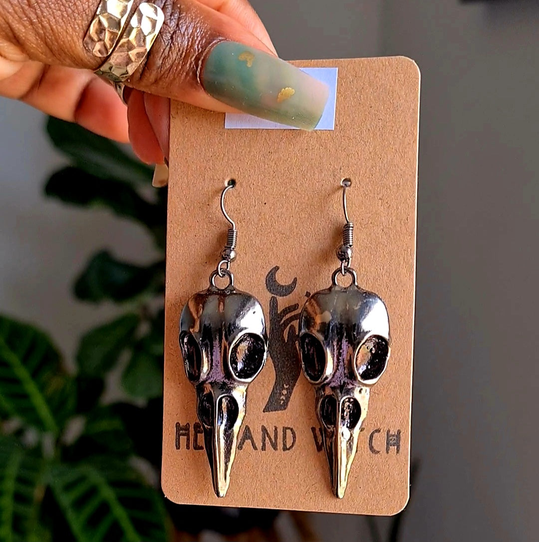 Metal Raven Skull Earrings